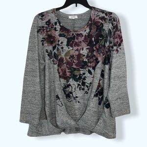Soleillee Floral Faux-Twist Front Sweater Sz 2X